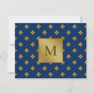 Gold Cruciferous Flowers Monogrammed Blue Card