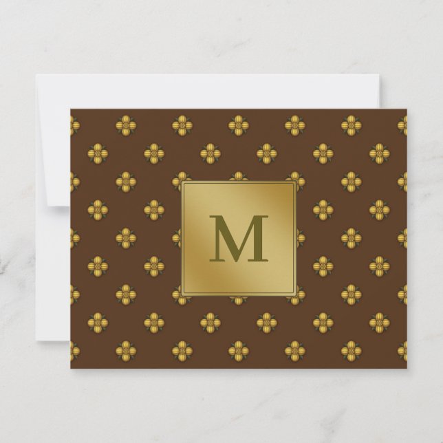 Gold Cruciferous Flowers Monogrammed Brown Card (Front)