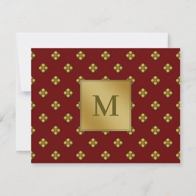 Gold Cruciferous Flowers Monogrammed Red Card (Front)