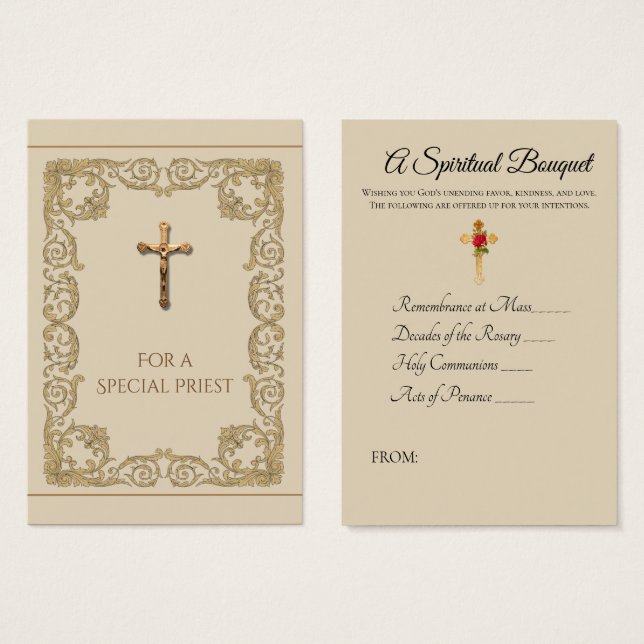 Gold Crucifix Priest Spiritual Bouquet Holy Cards (Front & Back)