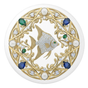 Gold Crystal Angelfish Angel Fish Ocean Sea Ceramic Knob