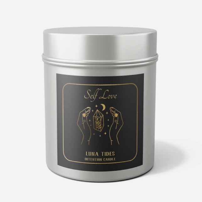 Gold Crystal Moon Self Love Intention Candle Label (Creator Uploaded)