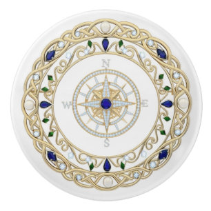 Gold Crystal Nautical Captain Ship Compass Rose Ceramic Knob