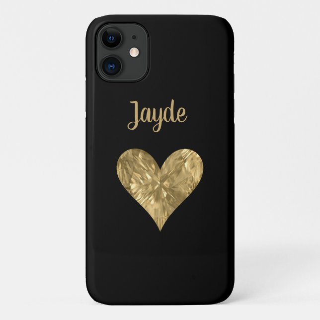 Gold Crystal Personalised Heart Mobile Phone Case (Back)