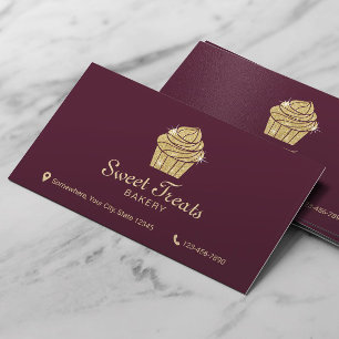 Gold Cupcake Bakery Sweet Treats Burgundy Red Business Card