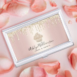 Gold Cupcake Glitter Drips Bakery Chef Pink Rose Business Card Holder<br><div class="desc">Here’s a wonderful, trendy way to show off your brand. Present your best self to your clients, with this elegant, sophisticated, simple, and modern custom name business card holder. A sparkly, champagne gold cupcake, glitter drips, and black handwritten typography overlay a faux metallic rose gold ombre background. Personalise with your...</div>
