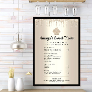 Gold Cupcake Glitter Drips Bakery Pastry Chef Menu Poster