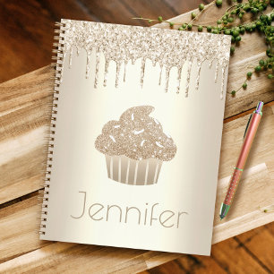 Gold cupcake glitter drips name glam simple modern notebook