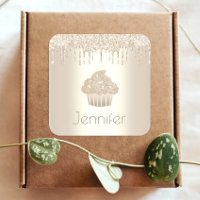 Gold cupcake glitter drips name modern glam luxury