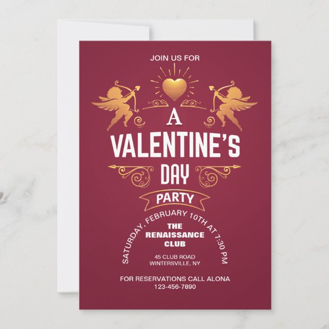 Gold Cupids Valentine's Invitation (Front)