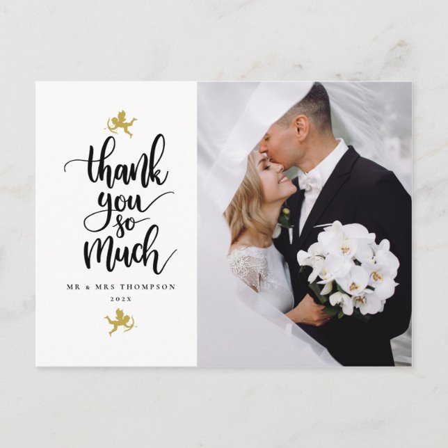 Gold Cupids Wedding Photo Thank You Postcard (Front)