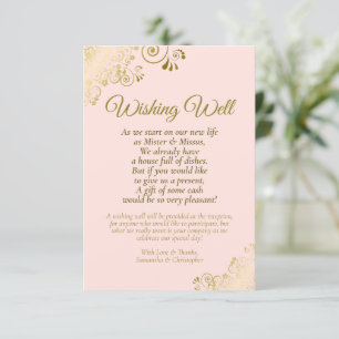 Gold Curls & Blush Pink Wedding Wishing Well Poem Enclosure Card