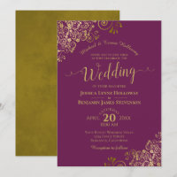 Gold Curls on Magenta Plum Elegant Formal Wedding