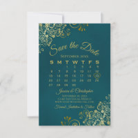 Gold Curls & Swirls Elegant Teal Wedding Calendar