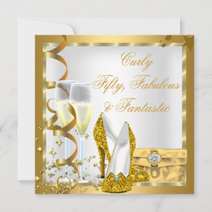 GOLD Curly Fabulous Fantastic Invitation