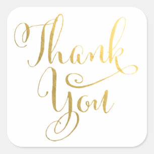 Gold Cursive Typography Thank You Stickers
