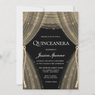 Gold Curtains Theme Party Quinceanera Invite