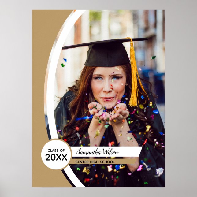 Gold Curved Frame Photo Graduation Poster (Front)