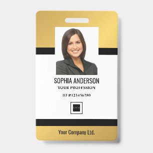 Gold Custom Employee Photo, Bar Code, Logo, Name ID Badge