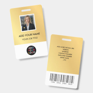 Gold Custom Employee Photo ID Badge Barcode QR