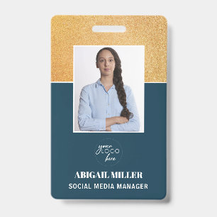 Gold Custom Employee Photo Name & logo ID Badge