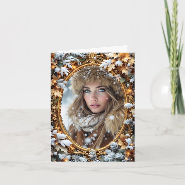 Gold Custom Image Winter Frame Card (Front)