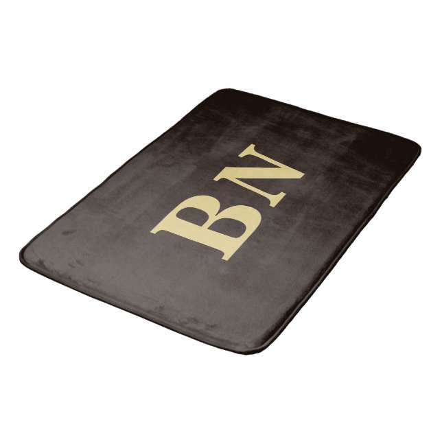 Gold custom initials minimalist brown bath mat (Angled)