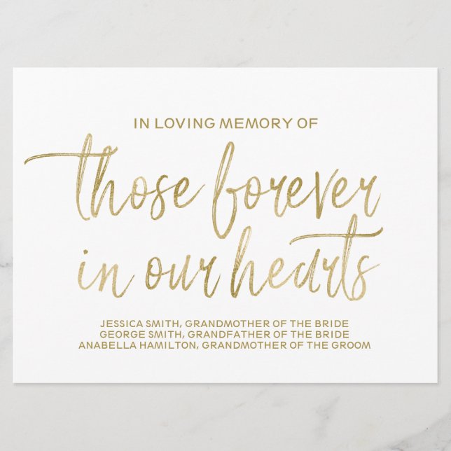 Gold Custom Memorial Sign | Stylish Hand Lettered Programme (Front)