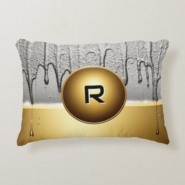 Gold Custom Metallic Chrome Name Drip Effect  Decorative Cushion (Front)