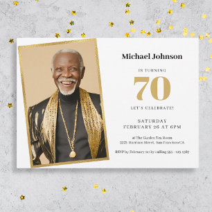 Gold Custom Modern Simple Photo 70th Birthday  Invitation