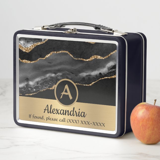 Gold Custom Monogram Name Luxury Chic  Metal Lunch Box (In Situ)