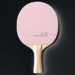 Gold Custom Name Signature Script Blush Pink  Ping Pong Paddle<br><div class="desc">Blush Pink Girly Glam Elegant Gold Monogram Name Signature Script Custom Personalised Ping Pong Paddle. These design featuring your first name in a pretty hand lettered style swash tail font signature typography (or calligraphy) in gold colour on baby pink or light blush pink colour background. Easy to customise it. Great...</div>