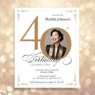 Gold Custom Photo Budget 40th Birthday Invitation