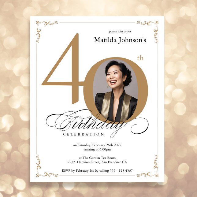 Gold Custom Photo Budget 40th Birthday Invitation (Mockup View)
