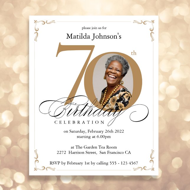 Gold Custom Photo Budget 70th Birthday Party (Mockup View)