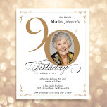 Gold Custom Photo Budget 90th Birthday Invitation<br><div class="desc">Gold Custom Photo Budget 90th Birthday Invitation. And elegantly designed special birthday celebration invitation,  featuring a custom photo of birthday person and script calligraphy with vintage flourish elements. Simple enough to fit a variety of themes and colours!
Need help? Simply contact me!</div>