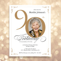Gold Custom Photo Budget 90th Birthday Invitation