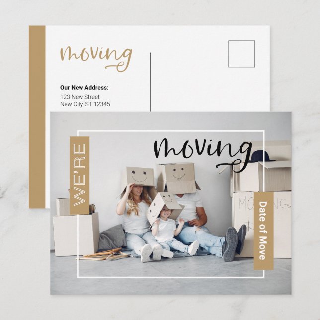Gold Custom Photo Moving Announcement Card (Front/Back)