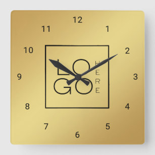 Gold Custom Square Logo Business Company Office Square Wall Clock