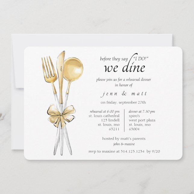 Gold Cutlery Rehearsal Dinner Party Invitation (Front)