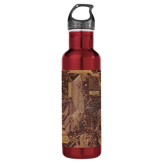 Gold Cyber Circuit Board Tech Art Electronics 710 Ml Water Bottle (Front)