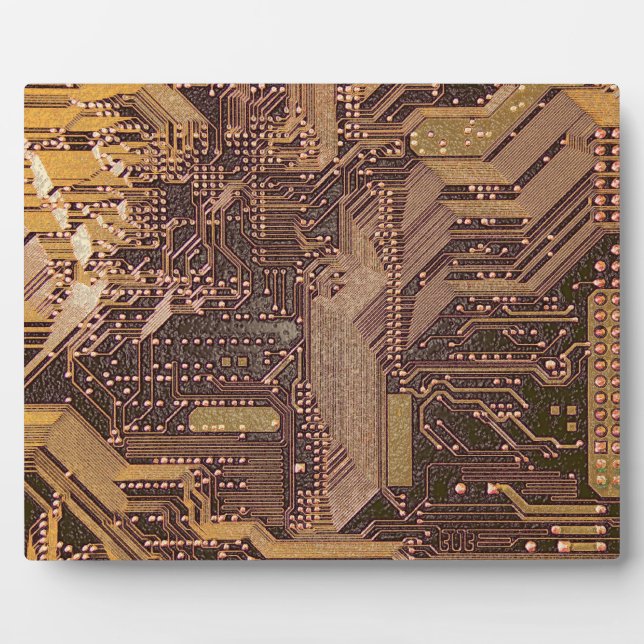 Gold Cyber Circuit Board Tech Art Electronics Plaque (Front)