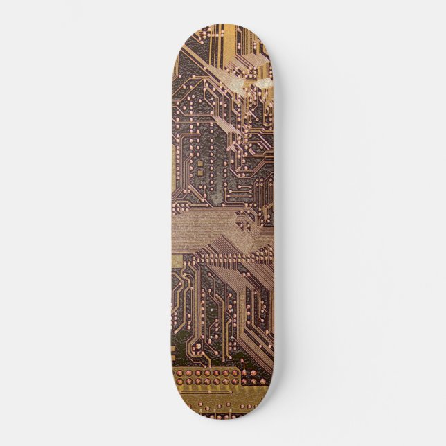 Gold Cyber Circuit Board Tech Art Electronics Skateboard (Front)