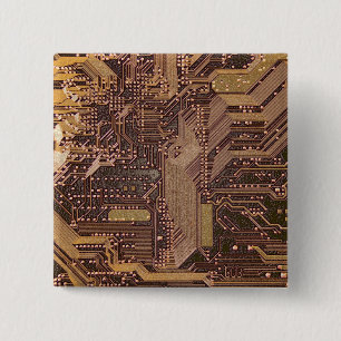 Gold Cyber Circuit Board Tech Electronics 15 Cm Square Badge