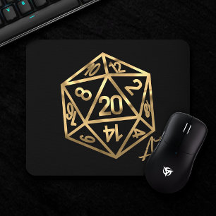 Gold D20 Crit AF Tabletop Role Player Dice Mouse Pad