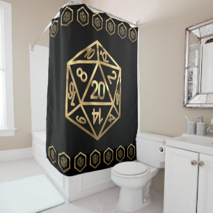Gold D20 Crit AF   Tabletop Role Player Dice Shower Curtain
