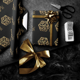 Gold D20 Crit AF Tabletop Role Player Dice Wrapping Paper