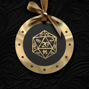 Gold D20 Crit   RPG Fantasy Role Player Dice Ornament