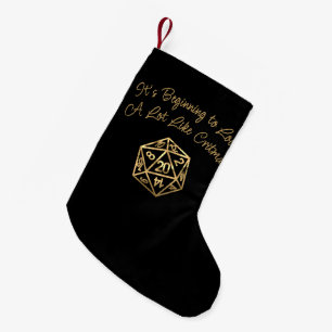 Gold D20 Critmas   Tabletop Role Player Dice Small Christmas Stocking
