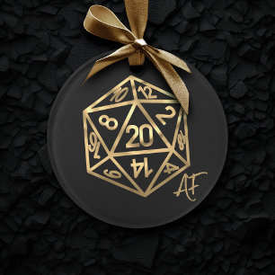 Gold D20 Pattern   RPG Fantasy Role Player Dice Ornament